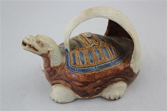 An unusual Japanese stoneware minogame teapot, late 19th / early 20th century, 19cm.